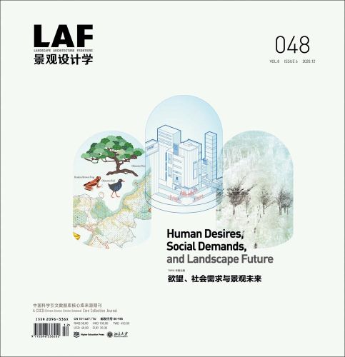 Off white cover with digital drawing of 3 domed landscapes with LAF to top left and Human Desires, Social Demands, and Landscape Future in black and grey font