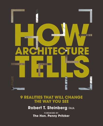 Dark brown cover with How Architecture Tells in bold mustard font