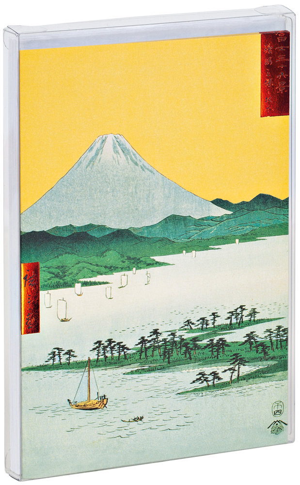 Utagawa Hiroshige's block print Ricefields and Torinomachi Festival with cat staring out of window, covering puzzle box