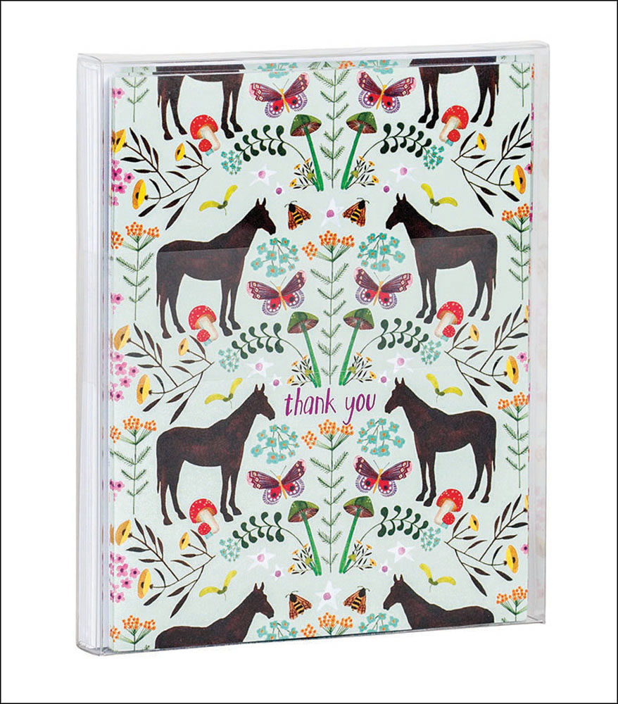 Anisa Makhoul’s whimsical horse in meadow design, to thank you notecard, by teNeues Stationery.