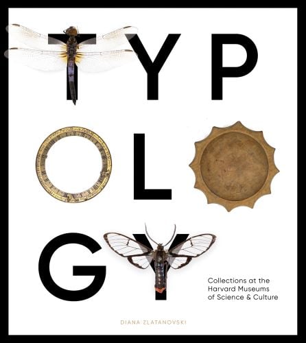 White cover with thin black border,Typology in black font with dragonfly, moth and 2 circular brass instruments as letters 't' 'o' and 'y'