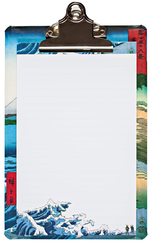 Notepad to clipboard featuring Utagawa Hiroshige's 'The Seacoast at Hota in Awa Province' to board, by teNeues Stationery.