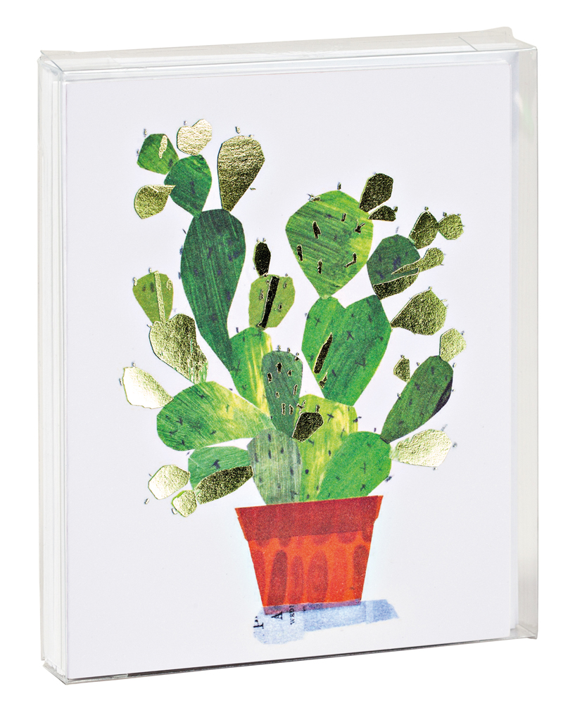 Maria Carluccio's bright green cactus in terracotta pot design, to notecard, by teNeues Stationery.