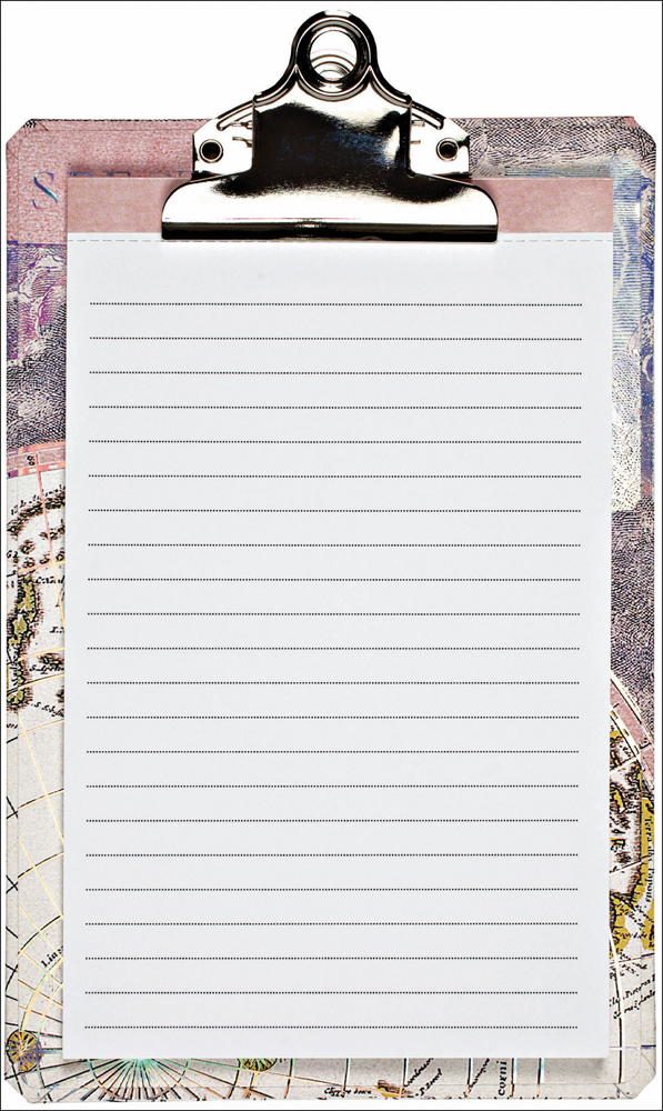 Lined notepad on mini clipboard featuring a pretty vintage map design, by teNeues stationery.