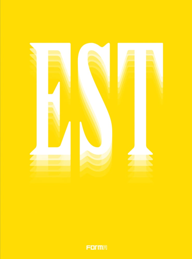 Lemon yellow cover with EST in white font with two shadows beneath