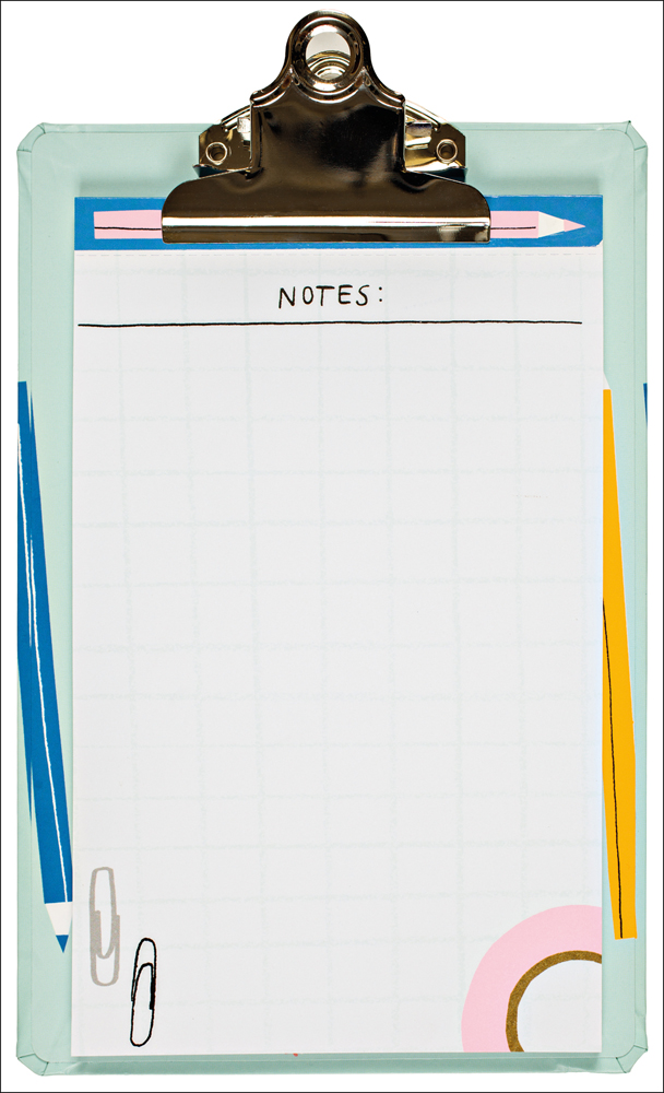 Notepad to clipboard with Amy van Luijk's stationery collage design, on mini clipboard, by teNeues' Stationery.