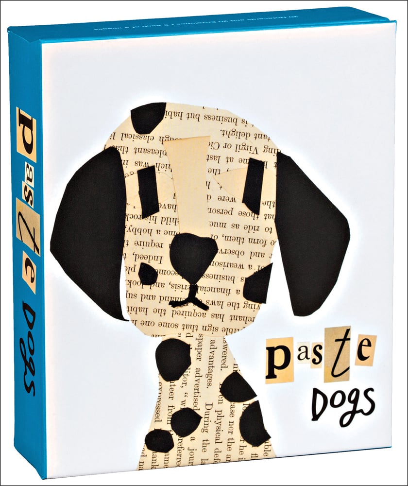 Collage of Dalmatian dog, by Denise Fiedler, to notecard box, by teNeues stationery.