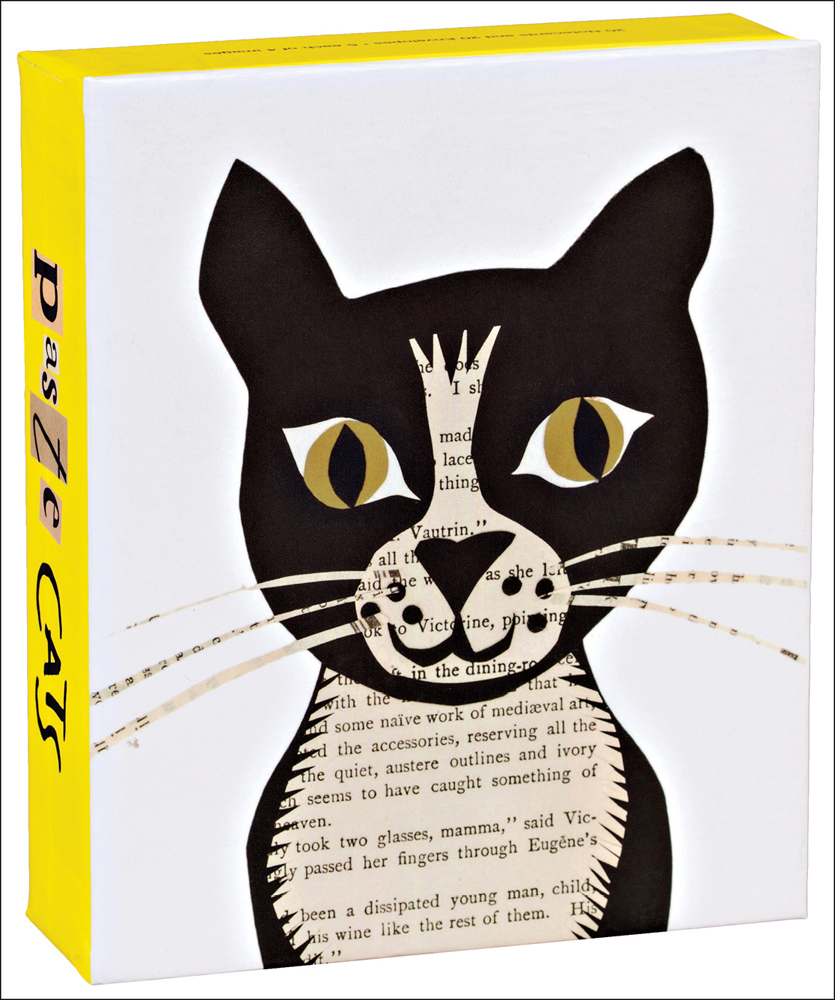 Denise Fiedler’s tuxedo cat collage design, to notecard box, by teNeues Stationery.