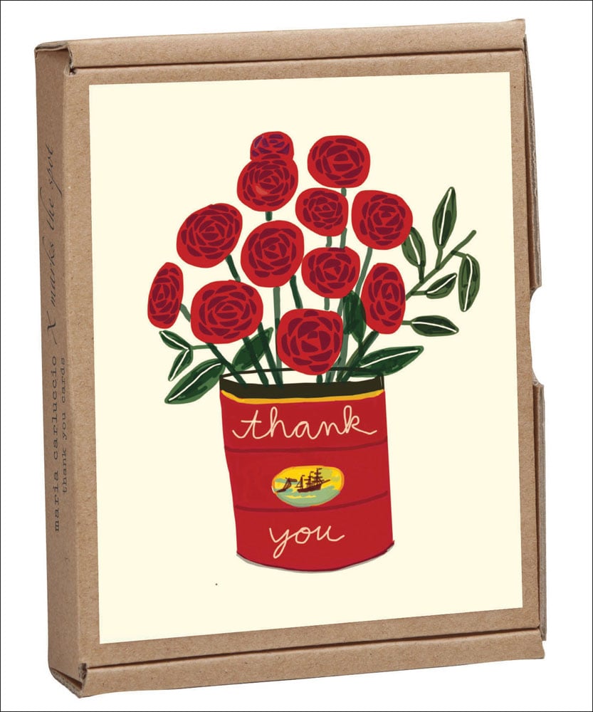Anne Bentley's kitsch red flower design, on 'thank you' card, by teNeues Stationery.