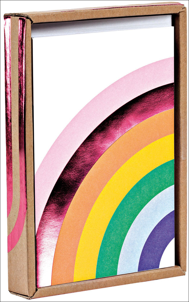 Ampersand’s rainbow design with foil accents, to notecard, by teNeues Stationery.