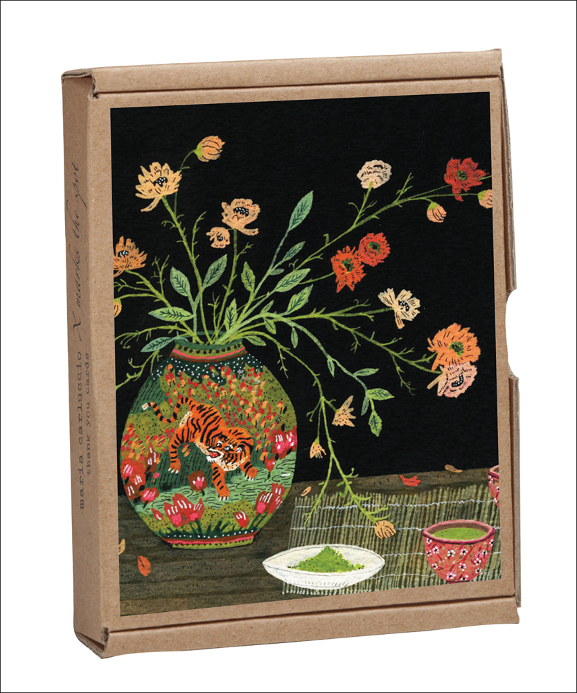 Becca Stadtlander's bright Chinese vase with flowers, on notecard, by teNeues Stationery.