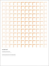 Grid of squares with orange shadow creating 3D effect, on white cover, of 'Licht Kunst Licht 5, Lighting Design for Architecture', by Avedition Gmbh.