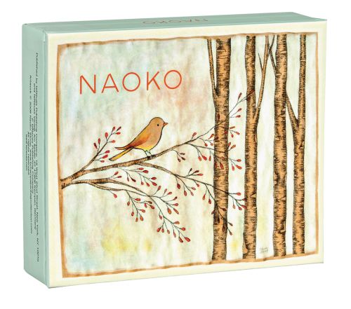Naoko Stoop's sweet illustration of bird on tree branch, on notecard box, by teNeues stationery.