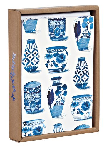 Jennifer Orkin Lewis's hand painted blue vase design, on notecard, by teNeues Stationery.