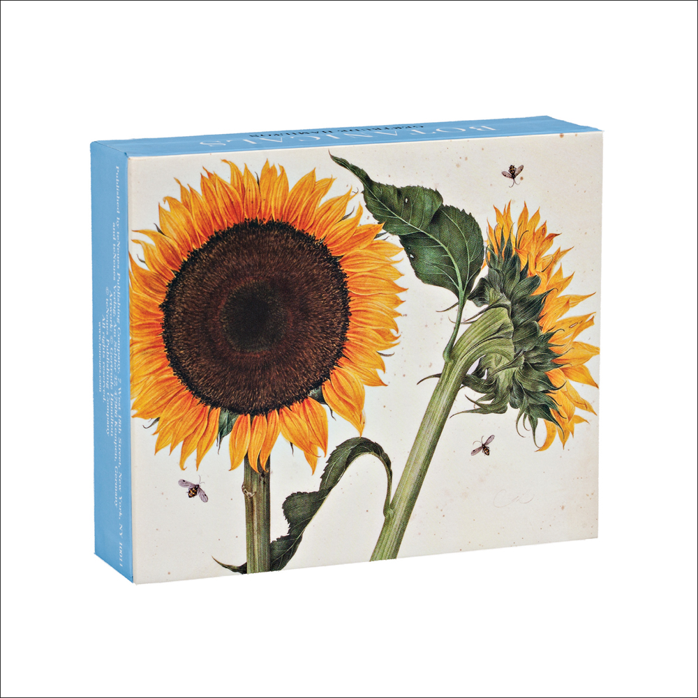 Gertrude Hamilton's sunflower design to notecard box, by teNeues Stationery.
