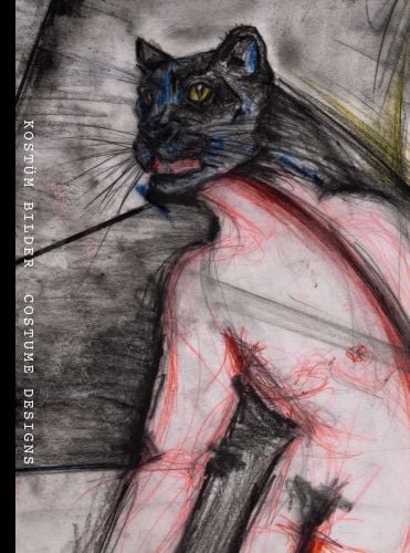 Sketch of nude figure with a black cat's head, on cover of 'Margit Koppendorfer, Costume Designs', by Arnoldsche Art Publishers.