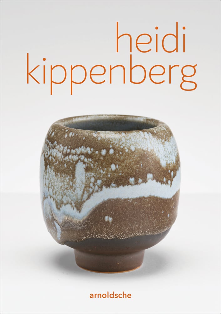 Brown and off white glazed ceramic pot with short base, on cover of 'Heidi Kippenberg', by Arnoldsche Art Publishers.
