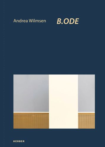 Dark blue cover with photo of interior grey walls with brown panels and white pillar off centre with Andrea Wilmsen in cream font above