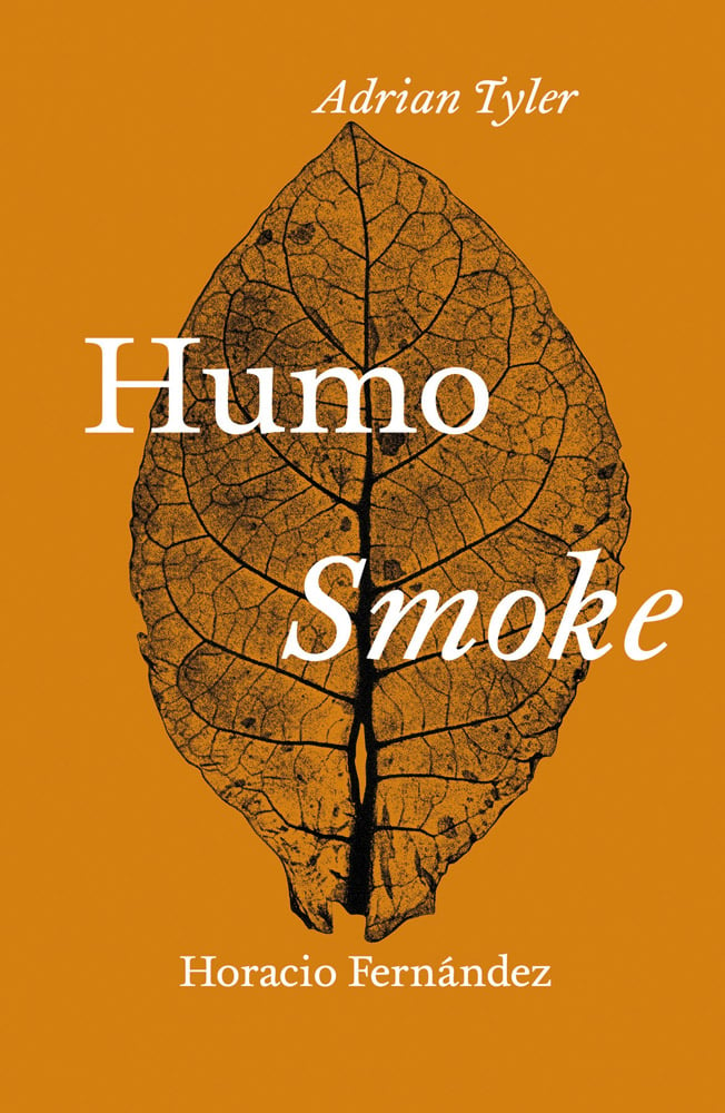 Mustard cover with black and white photo of single leaf with veins visible and Humo Smoke in white font across front