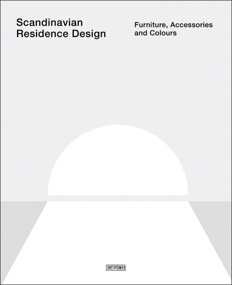 Pale grey cover with half semi circle and square in white creating perspective and Scandinavian Residence Design in black font