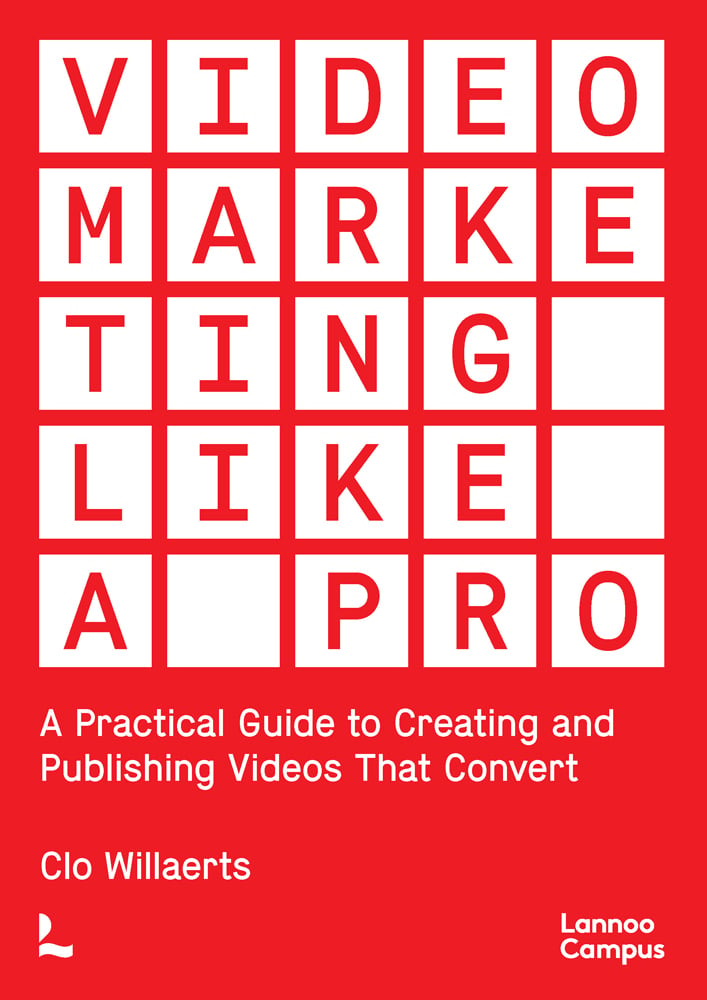 Red cover with white squares forming cube shape and red letters spelling out Video Marketing Like a PRO in squares