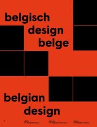 belgisch design belge belgian design in black font on red cover, 7 black squares near cover edges