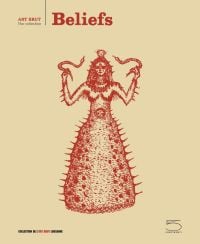 Beige book cover of Beliefs, featuring a dark orange female figure holding two snakes. Published by 5 Continents Editions.