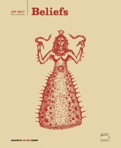 Beige book cover of Beliefs, featuring a dark orange female figure holding two snakes. Published by 5 Continents Editions.