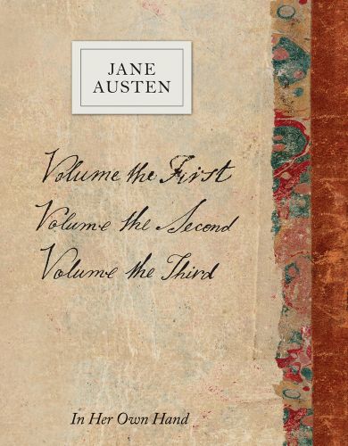 Beige marble finish cover with orange red and green right border and Volume the First Volume the Second Volume the Third in handwritten script black font