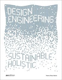 DESIGN ENGINEERING font in small white and blue squares, on white cover, SUSTAINABLE HOLISTIC in blue squares below