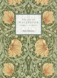 Morris Pimpernel Bayleaf/Manilla wallpaper design by William Morris, on cover of 'THE ART OF WALLPAPER', by ACC Art Books.