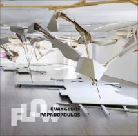 Book cover of Evangelos Papadopoulos, Flow, with an art installation made of building materials such as gypsum boards roof tiles, and light tubes. Published by Verlag Kettler.