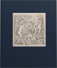 Drawing by Paul Cezanne of a collection of nude figures, to centre of navy cover, by Ridinghouse.