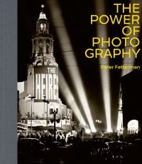 Premiere at Carthay Circle, Los Angeles in 1949, huge floodlights illuminating the night sky, on cover of 'The Power of Photography', by ACC Art Books.
