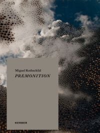 Blue sky with white clouds, small irregular shapes in copper, Miguel Rothschild PREMONITION, in navy font to grey banner to bottom left of cover.