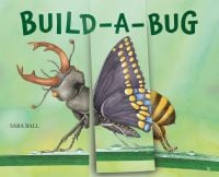3 board book sections, head of stag beetle, body of butterfly and tail of wasp, Build-a-Bug in dark green font above.