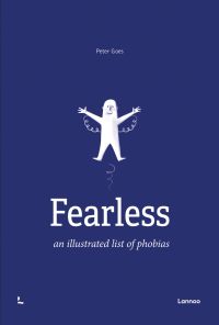 Blue cover of 'Fearless, an illustrated list of phobias', by Lannoo Publishers.