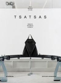 Book cover of TSATSAS, past present future, with a large black leather bag on metal stand. Published by Arnoldsche Art Publishers.