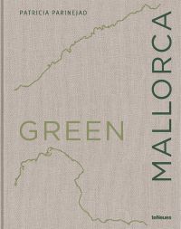 GREEN MALLORCA in lime and dark green font on beige linen cover, green coastal lines above and below.