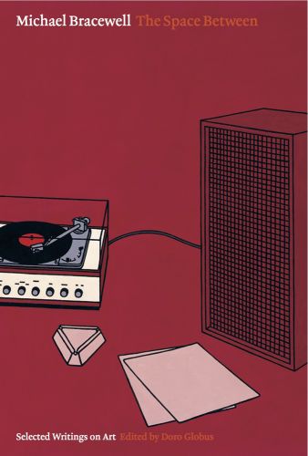 Patrick Caulfield's print of record player and speaker box, 'Michael Bracewell, The Space Between', in white and orange font above, by Ridinghouse.