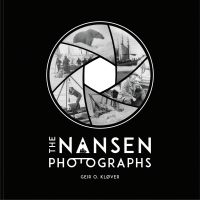 Shutter shape of shots from arctic expedition, on black cover, THE NANSEN PHOTOGRAPHS, in white font below.