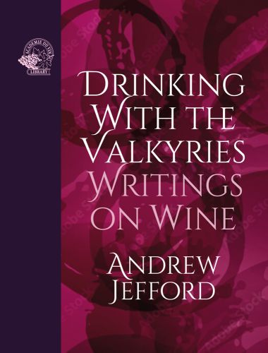 Pink cover of 'Drinking with the Valkyries, Writings on Wine', by Academie du Vin Library.