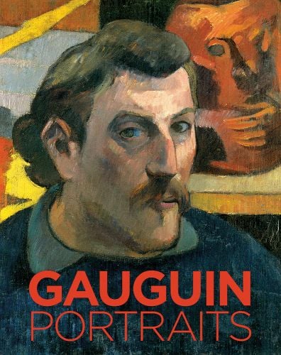 Painting, Self-Portrait with the Yellow Christ by Gauguin, GAUGUIN PORTRAITS in red font below.