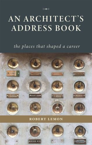 Wall of sixteen circular doorbells with name plates below, 'AN ARCHITECT'S ADDRESS BOOK', in white font to grey banner above.