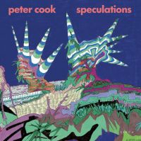 Brightly coloured drawing 'Crazy City' by Peter Cook, peter cook speculations, in pink font above.
