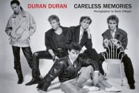 1980s promo studio shot of English new wave band Duran Duran, on cover of 'Duran Duran Careless Memories', by ACC Art Books.