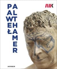 Cream glazed sculpture of head with blue drawings to face, PAWE? ALTHAMER, in blue font down left side of cover.
