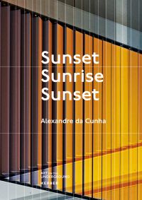 Vertical revolving shutters revealing pictures, Sunset, Sunrise, Sunset, in white font to centre of cover.
