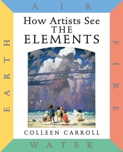 Painting by NC Wyeth "The Giant", group of children on the beach looking at storm clouds, on cover of 'How Artists See: The Elements, Earth Air Fire Water', by Abbeville Press.