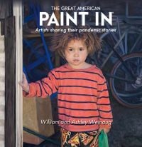 Painting of young child in striped jumper, standing in doorway with hand on frame, on cover of T'HE GREAT AMERICAN PAINT IN®', by ACC Art Books.